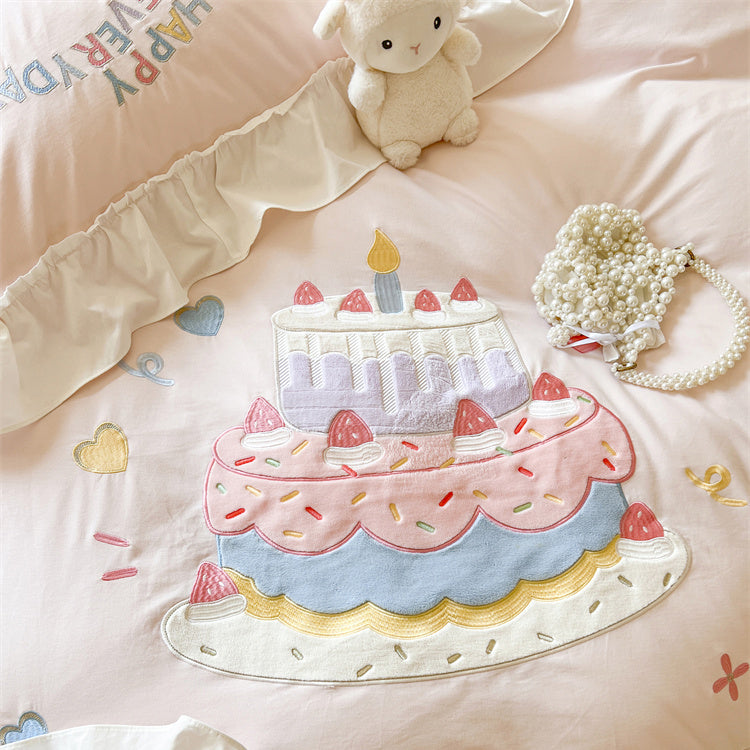 Girly Heart Cute Cake Thick Cotton Brushed Four-piece Fall And Winter Bed Set - Harmony Gallery