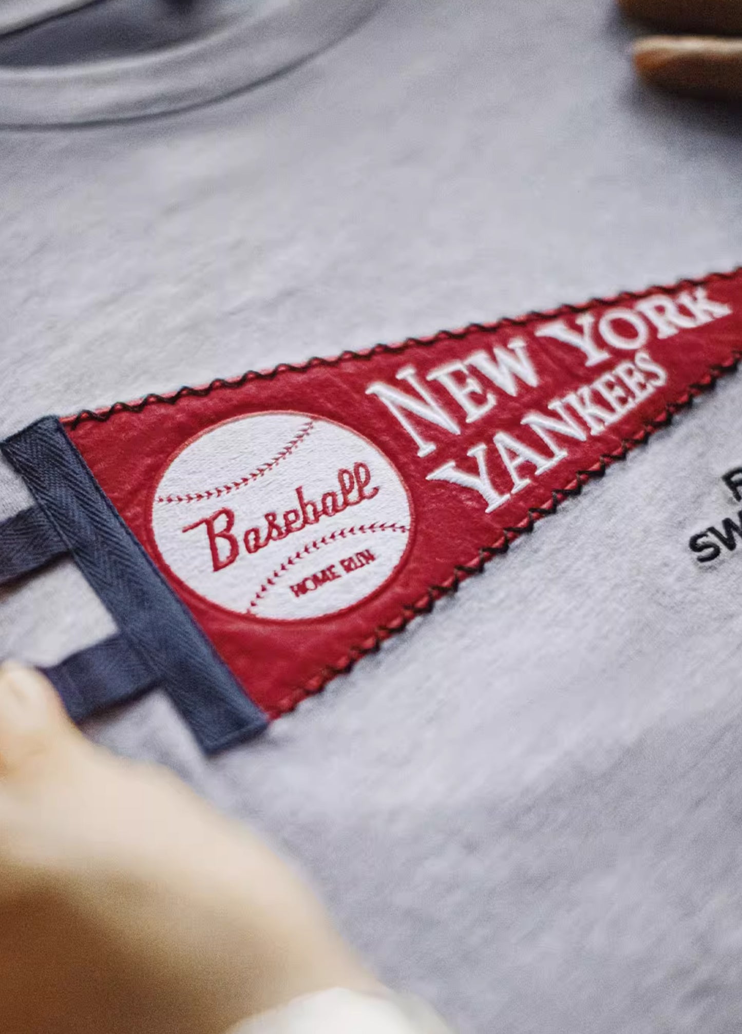 American Retro Patch Flower Gray Yankees Heavy Cotton Baseball Men's T-Shirt - Harmony Gallery