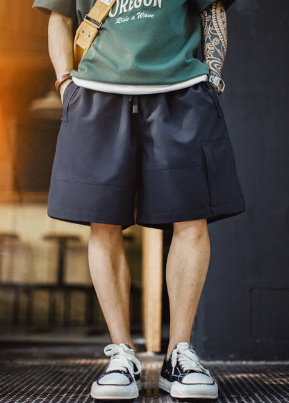 American Retro Drawstring Elastic Waist Straight Large Pocket Men's Shorts - Harmony Gallery