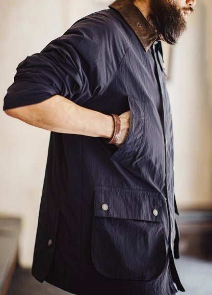 American Retro Safari Hunting Waterproof Blue Windbreaker Men's Jacket - Harmony Gallery