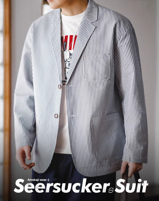 American Workwear Seersucker Striped Suit City Boy Men's Coat - Harmony Gallery