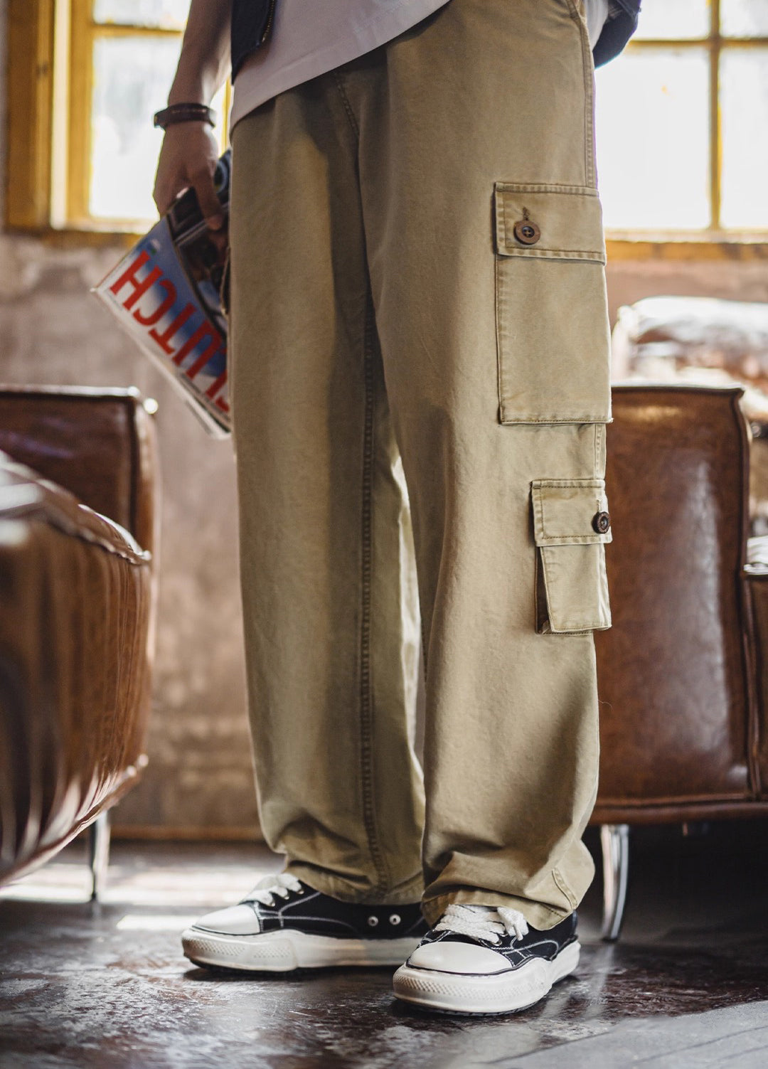 American Retro M51 Multi-Pocket Washed Distressed Straight Leg Men's Trousers