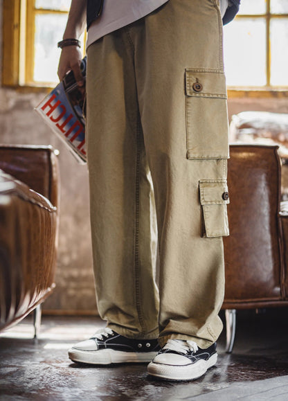 American Retro M51 Multi-Pocket Washed Distressed Straight Leg Men's Trousers