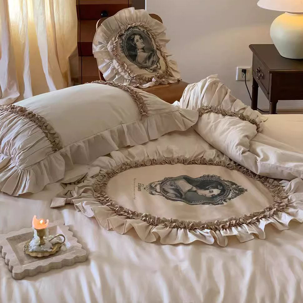 Romantic Paris Dream Four-piece Lace Figure Painting Cotton Bed Set - Harmony Gallery