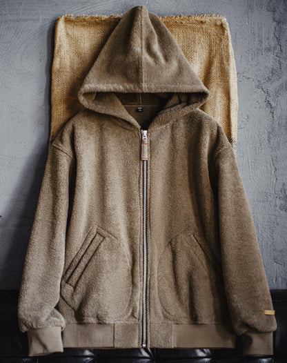 American Retro Fleece Cardigan Hoodie Thickened Warm Fleece Men's Jacket