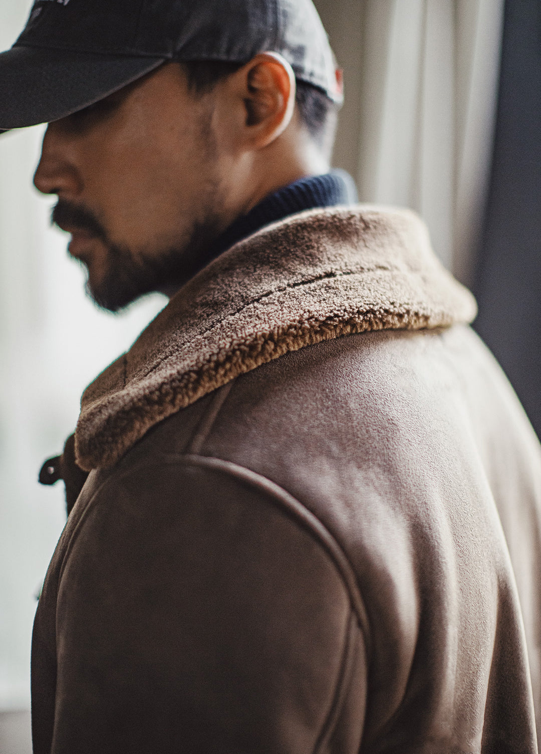 American Retro B7 Suede Parka Mid-Length Faux Lambswool Thickened Men's Coat