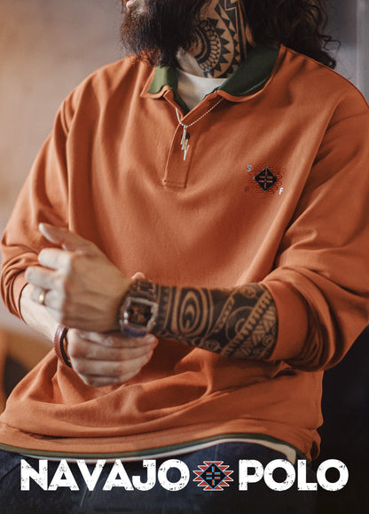 American Retro Navajo Fake Two-Piece Orange Knitted Men's Sweater - Harmony Gallery