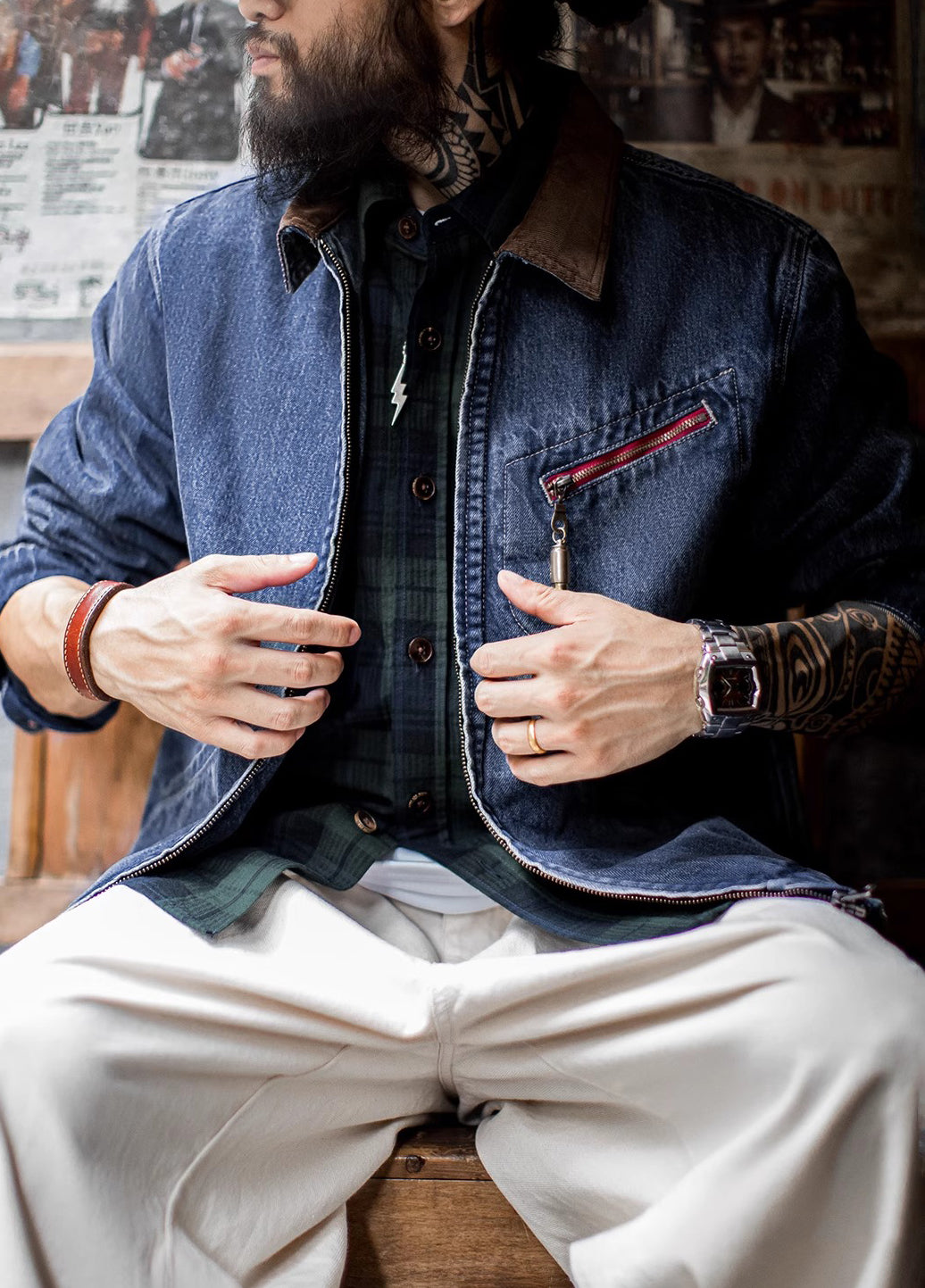 American Retro Washed Denim Detroit Distressed Short Coat Daily Men's Jacket - Harmony Gallery