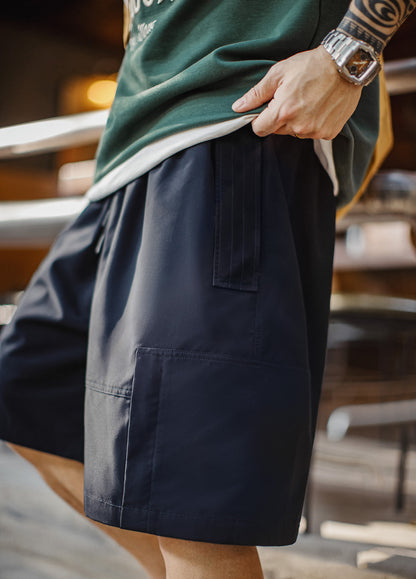 American Retro Drawstring Elastic Waist Straight Large Pocket Men's Shorts - Harmony Gallery