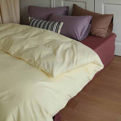 Minimalist Color-Blocked Warm Pure Cotton Thickened Brushed Four-Piece Bed Set