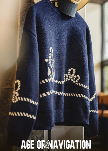 American Retro Pullover Wearable With Knitwear And Fleece-Lined Men's Sweater