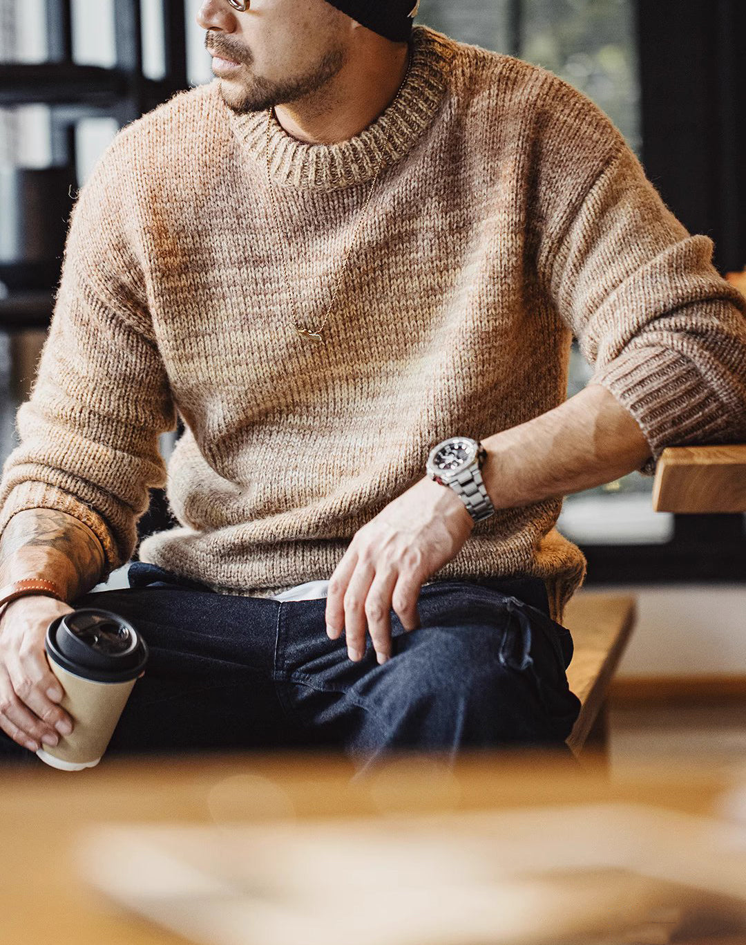 American Retro Striped Maillard Pullover Blended Men's Sweater