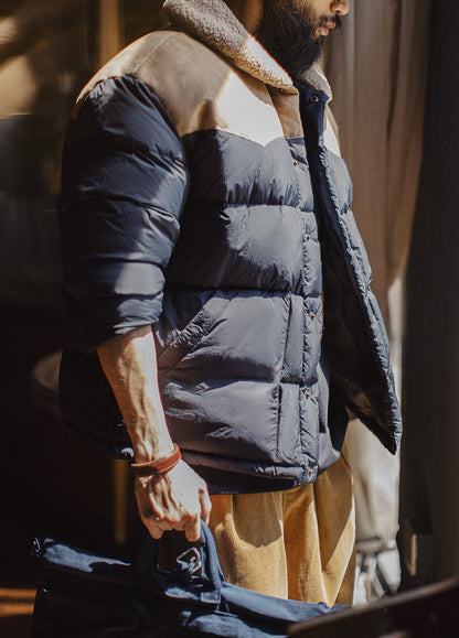 American Retro Color Block Fleece Collar Keep Warm Leisure Men's Jacket