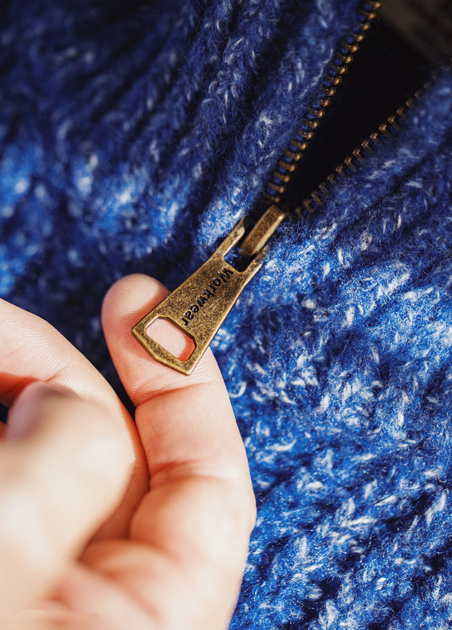 American Ice Blue Cardigan Thick High Neck Warm Knitwear Winter Men's Jacket