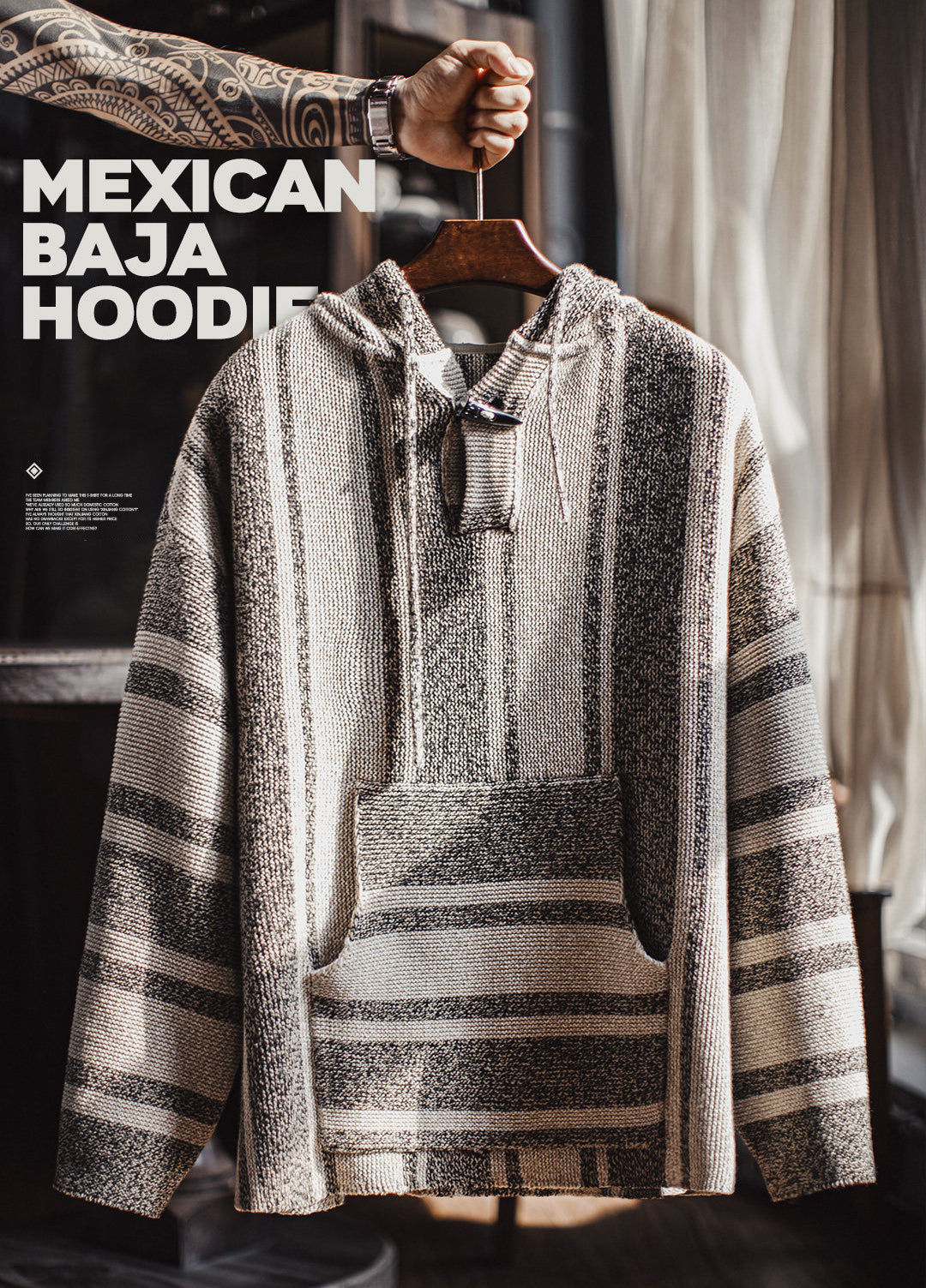 American Retro Baja Semi-Open Pullover Knitted Thin Draped Men's Sweater - Harmony Gallery