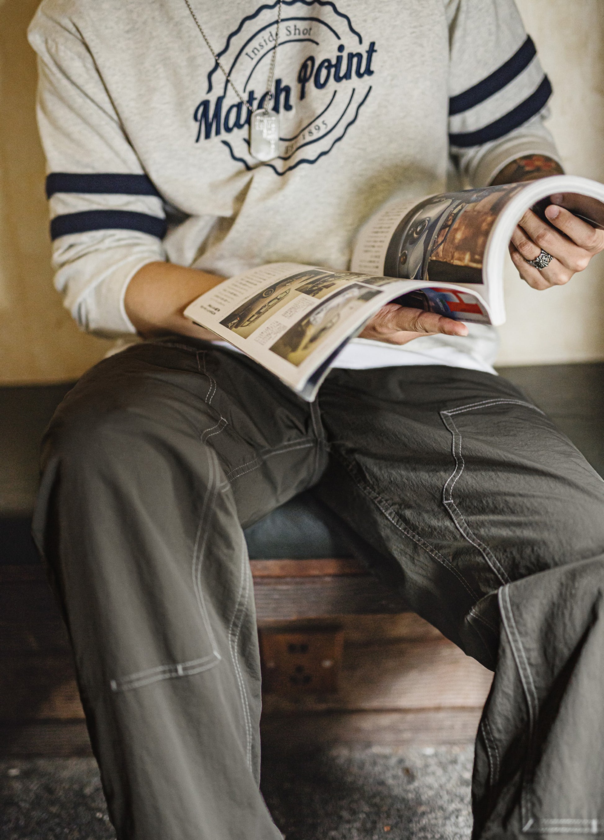 American Retro Light  Knee-Length Logging Textured Thin Drape Men's Trousers - Harmony Gallery