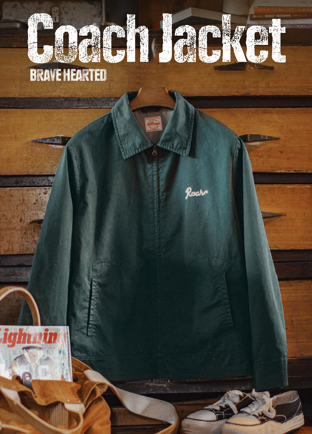 American Retro Embroidery Coach Lapel Dark Green Heavy Cotton Men's Jacket - Harmony Gallery