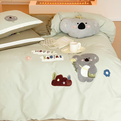 Cartoon Cute Little Koala Brushed Pure Cotton Thickened Four-Piece Bed Set