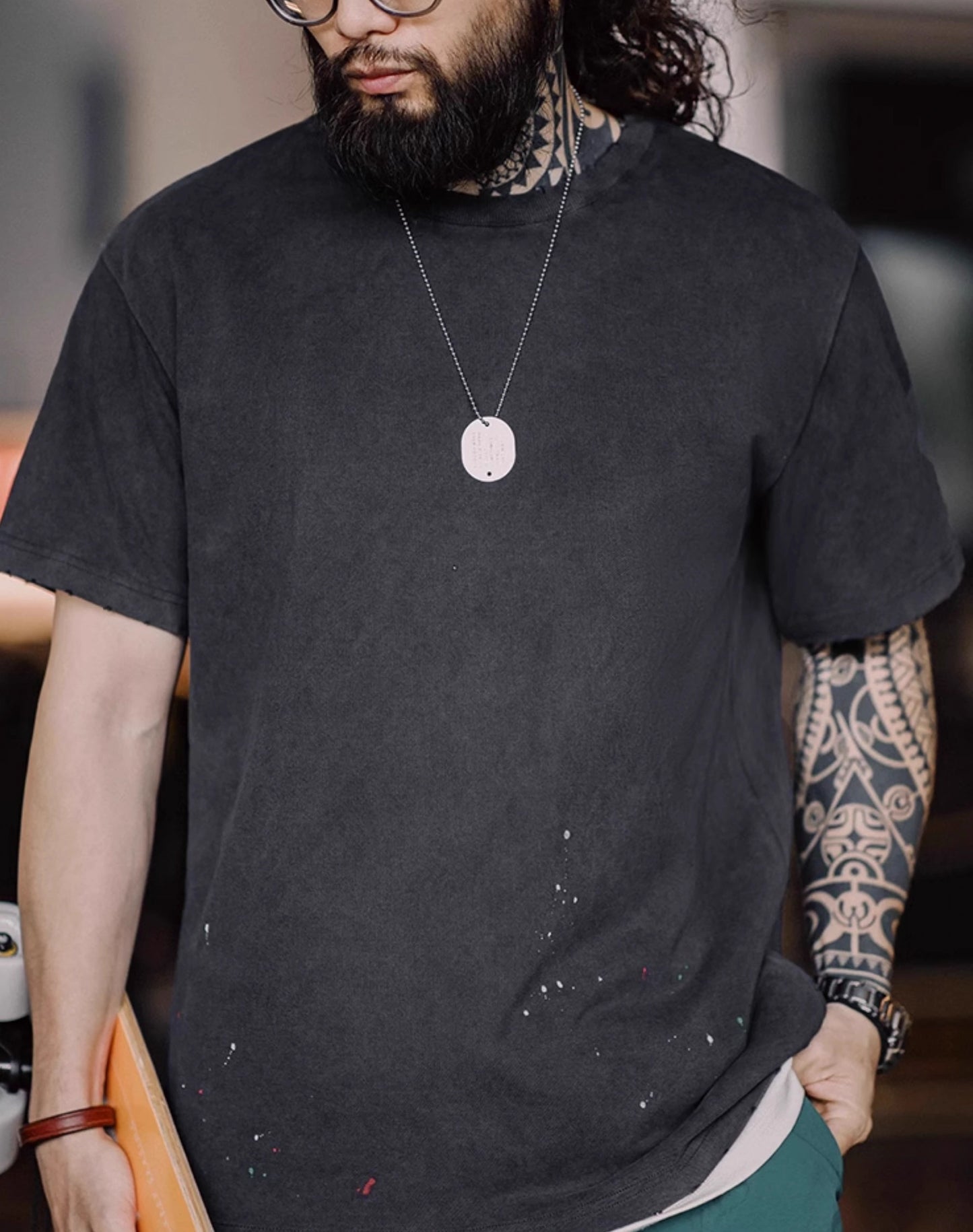 American Workwear Retro Destroyed Cut Ink Men's T-Shirt - Harmony Gallery