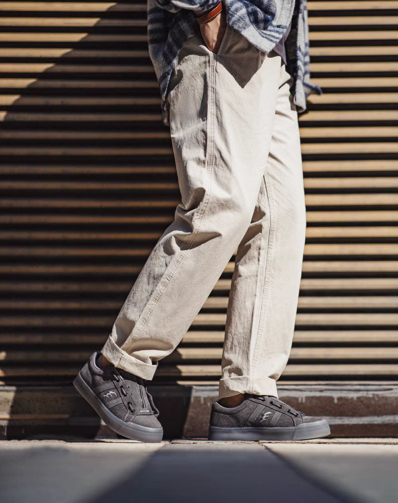 Architectural Building Gray Leather Versatile Men's Canvas Shoes