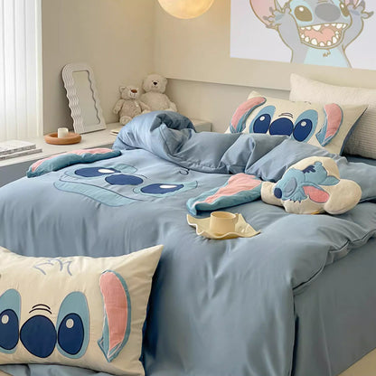Disney Summer Cartoon Ice Silk Four-Piece Washed Silk Bed Set