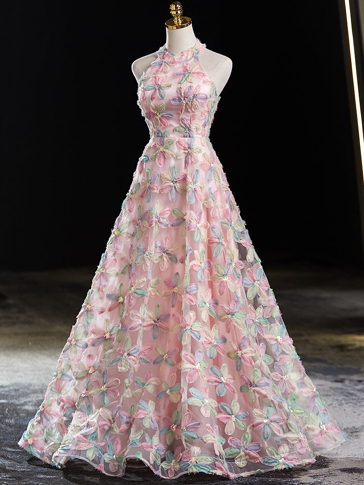 Enchanting Pastel Floral Halter Neck A-Line Evening Gown Enchanting Pastel Floral Halter Neck A-Line Evening Gown