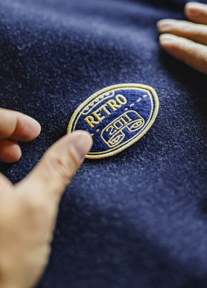 American Retro Blue Knit Baseball With Embroidered Daily Men's Jacket - Harmony Gallery