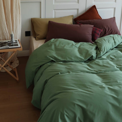 Minimalist Color-Blocked Warm Pure Cotton Thickened Brushed Four-Piece Bed Set