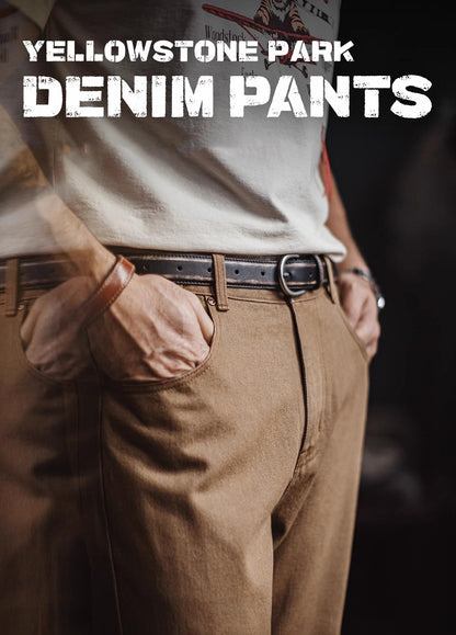 American Retro Maillard Fitted Straight Tube Tencel Lyocell Pants Men's Jeans - Harmony Gallery