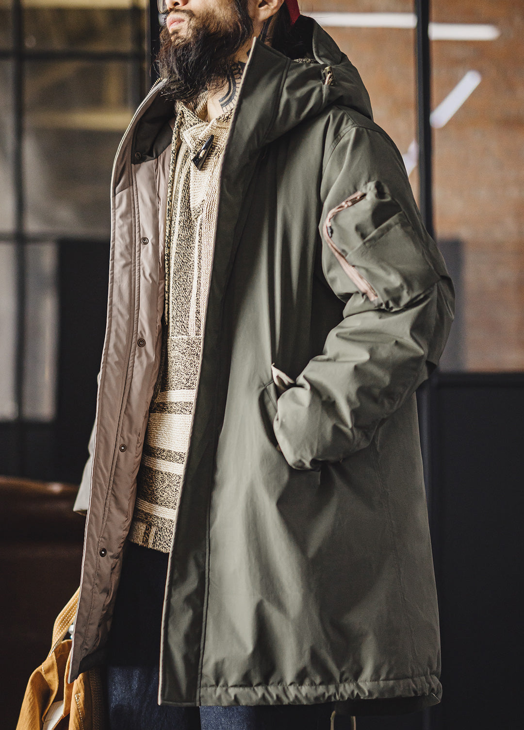 American Retro M51 Down Mid-Length Coat Fishtail Grayish Green Daily Men's Jacket