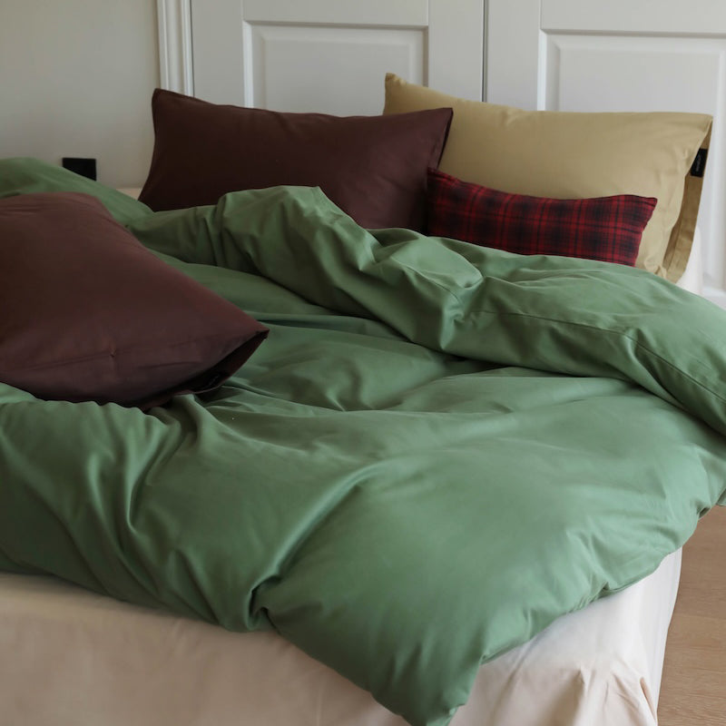 Minimalist Color-Blocked Warm Pure Cotton Thickened Brushed Four-Piece Bed Set