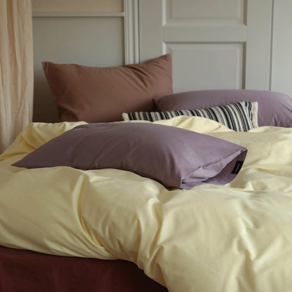 Minimalist Color-Blocked Warm Pure Cotton Thickened Brushed Four-Piece Bed Set