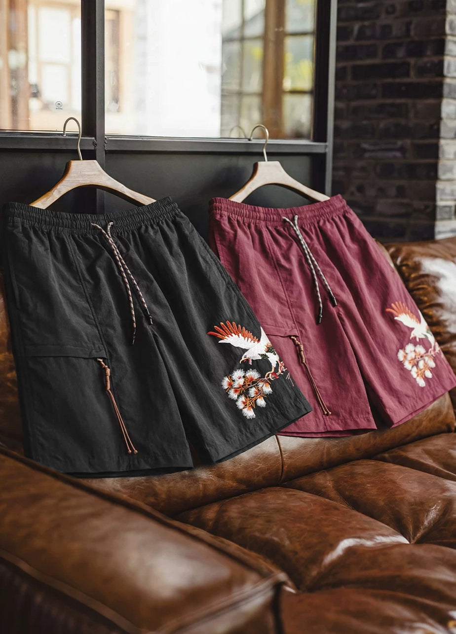 American Embroidered Loose Beach Thin Summer Daily Men's Shorts