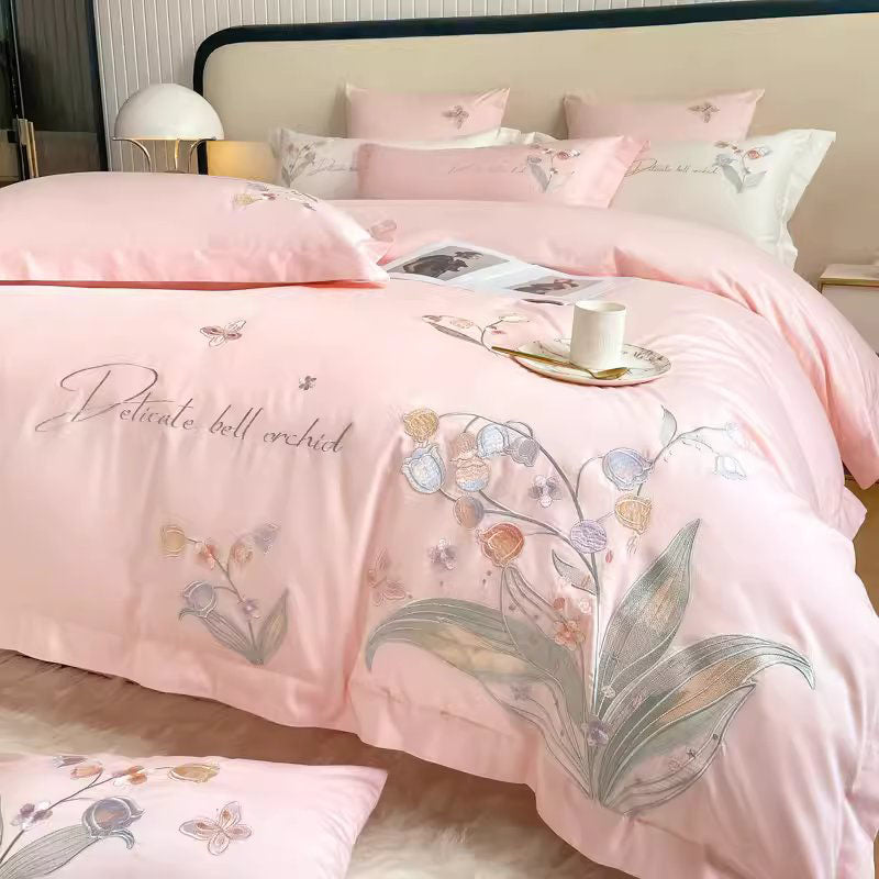 Nordic Light Luxury Princess Cotton Embroidered Four-Piece Bed Set - Harmony Gallery