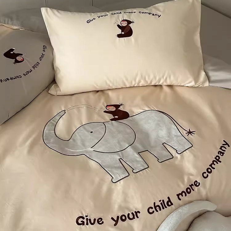 Aranyos rajzfilm elefánt baba pamut négyrészes ágykészlet