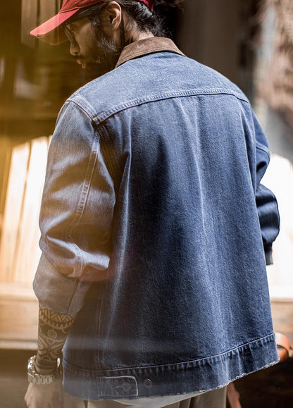 American Retro Washed Denim Detroit Distressed Short Coat Daily Men's Jacket - Harmony Gallery