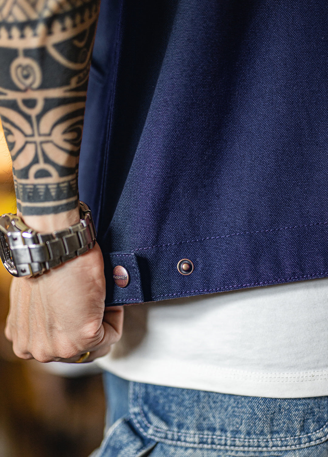 American Retro Detroit Navy Blue Hunting Barn Dragon Fruit Color Men's Jacket - Harmony Gallery