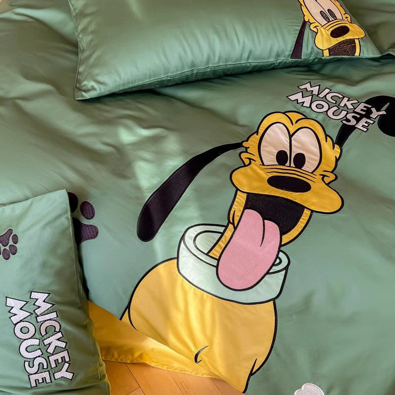 Disney Pluto Dog Cartoon Satin Pure Cotton Four-Piece Bed Set