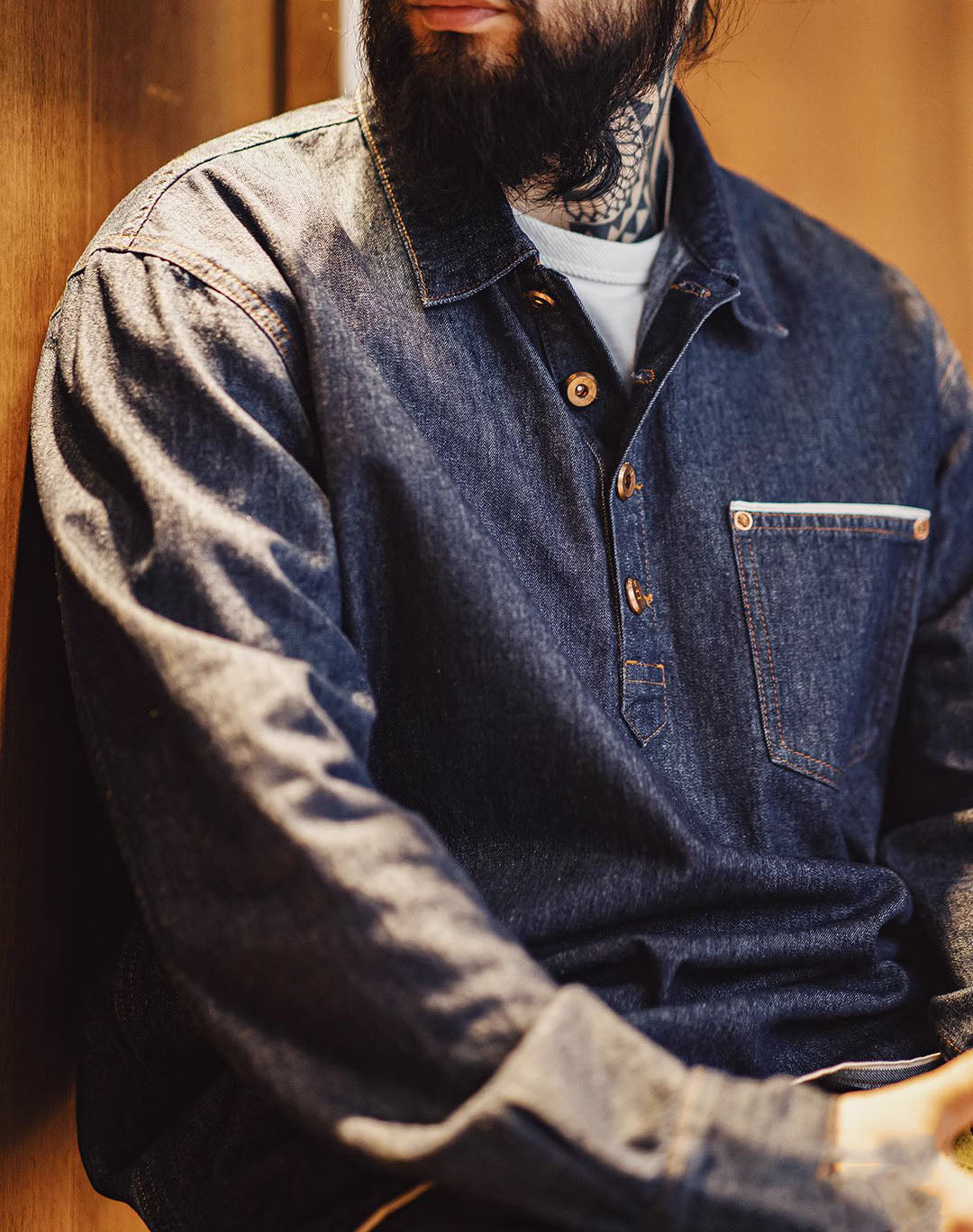 American Workwear Retro Denim Washed Pullover Men's Sweater