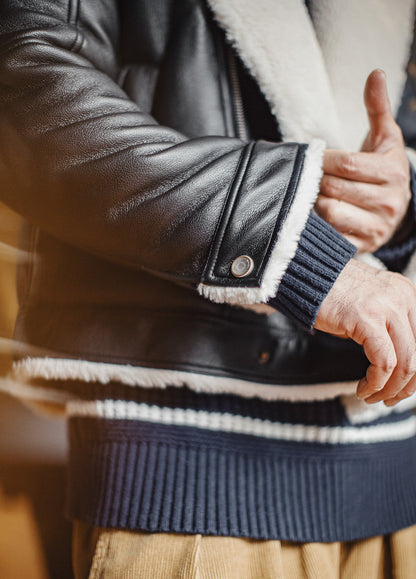 American G1 Flight Bomber Faux Textured Lambswool Lychee Leather Men's Jacket