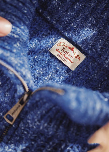 American Ice Blue Cardigan Thick High Neck Warm Knitwear Winter Men's Jacket