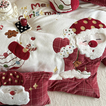 Christmas Wool Milk Velvet Four-Piece Winter Thick Warm Bed Set