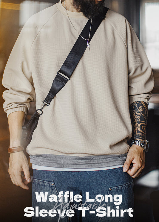 American Casual Waffle Heavy Raglan Sleeve Drape Loose Men's Sweater - Harmony Gallery