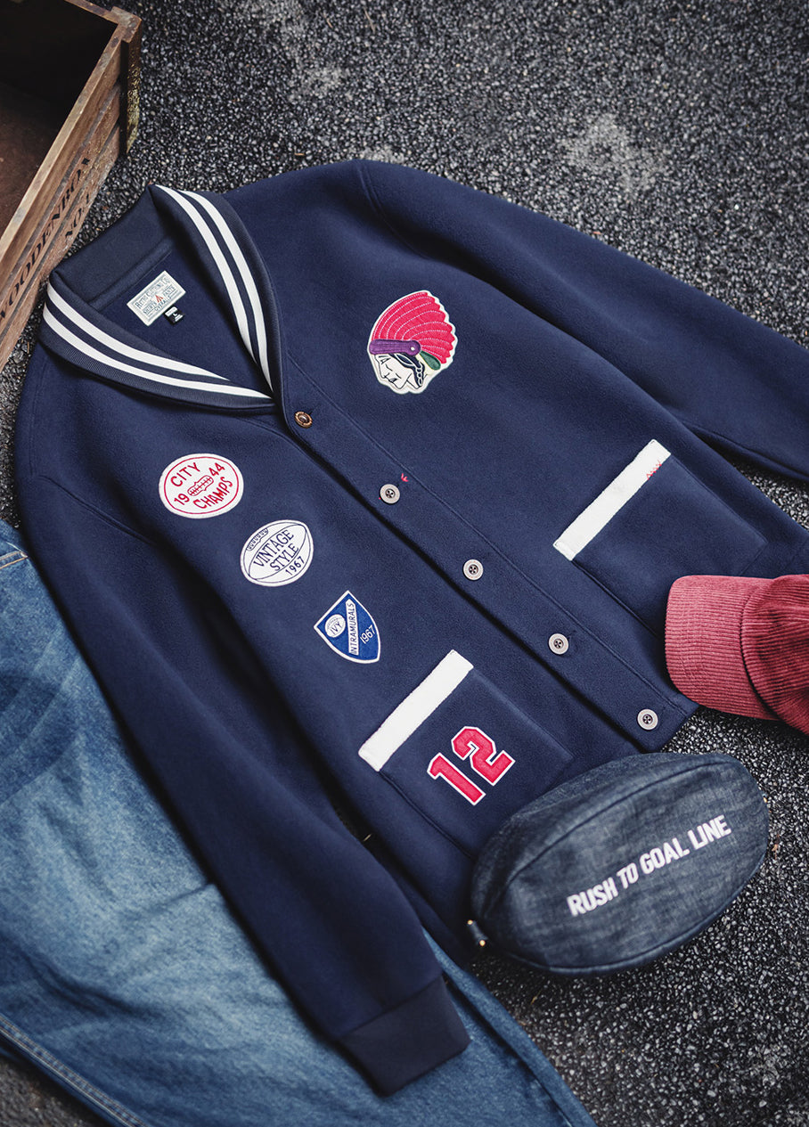 American Retro Shawl Collar Cardigan Fleece Warm Short Baseball Men's Jacket