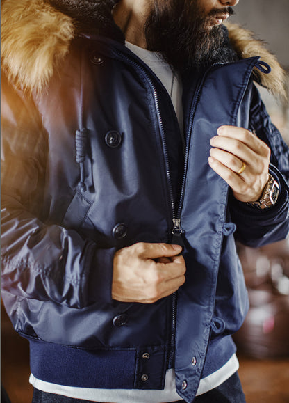 American Retro N2A Fur Collar Parka Blue Mountain Eagle Cotton Men's Jacket