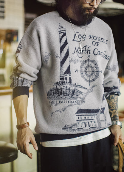 American Retro Smoky Gray Pullover Soft Warm Thick And Relaxed Men's Sweater