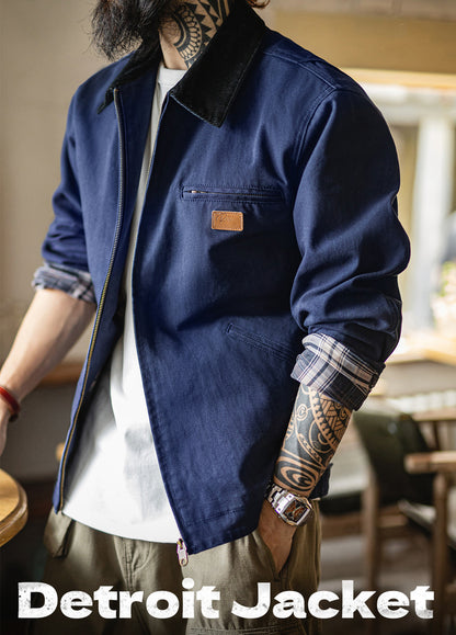 American Retro Detroit Navy Blue Hunting Barn Dragon Fruit Color Men's Jacket - Harmony Gallery