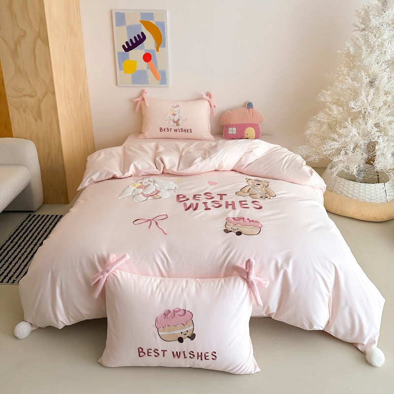 Cartoon Circus Bear Embroidery Pure Cotton Long Staple Four-Piece Bed Set