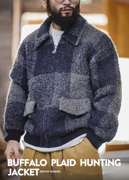 American Retro Buffalo Plaid Wool Coat Wool Blend Cardigan Men's Jacket - Harmony Gallery
