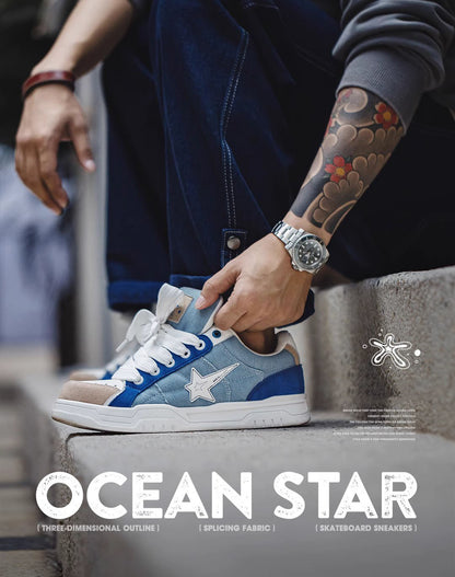 American Ocean Denim Star Thick-Sole Unisex Casual Shoes - Harmony Gallery
